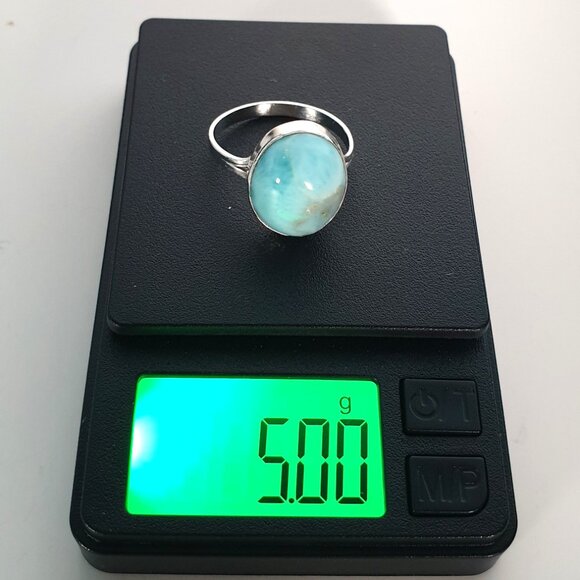 Elegant Vintage 925 Sterling Silver Natural Larimar Cabochon Ring – Size 8 - Picture 7 of 12